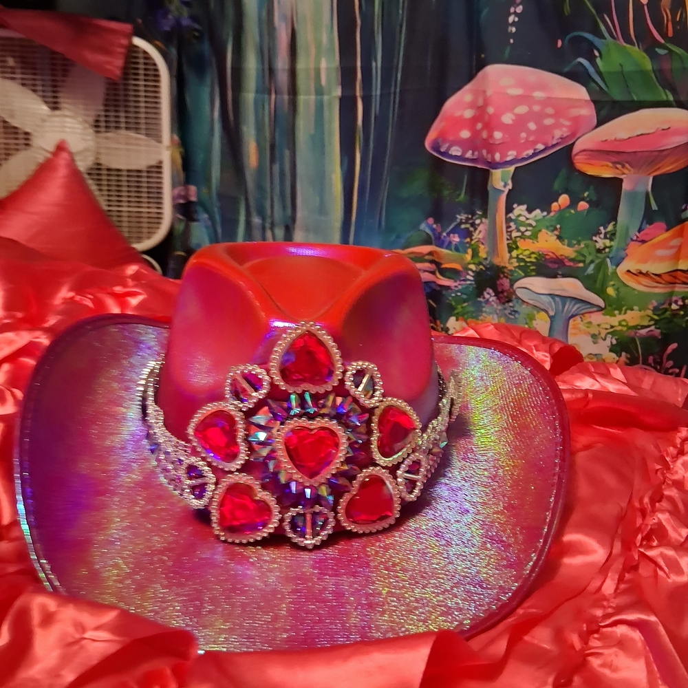 Iridescent Pink Cowgirl Hat with Jewel Accents